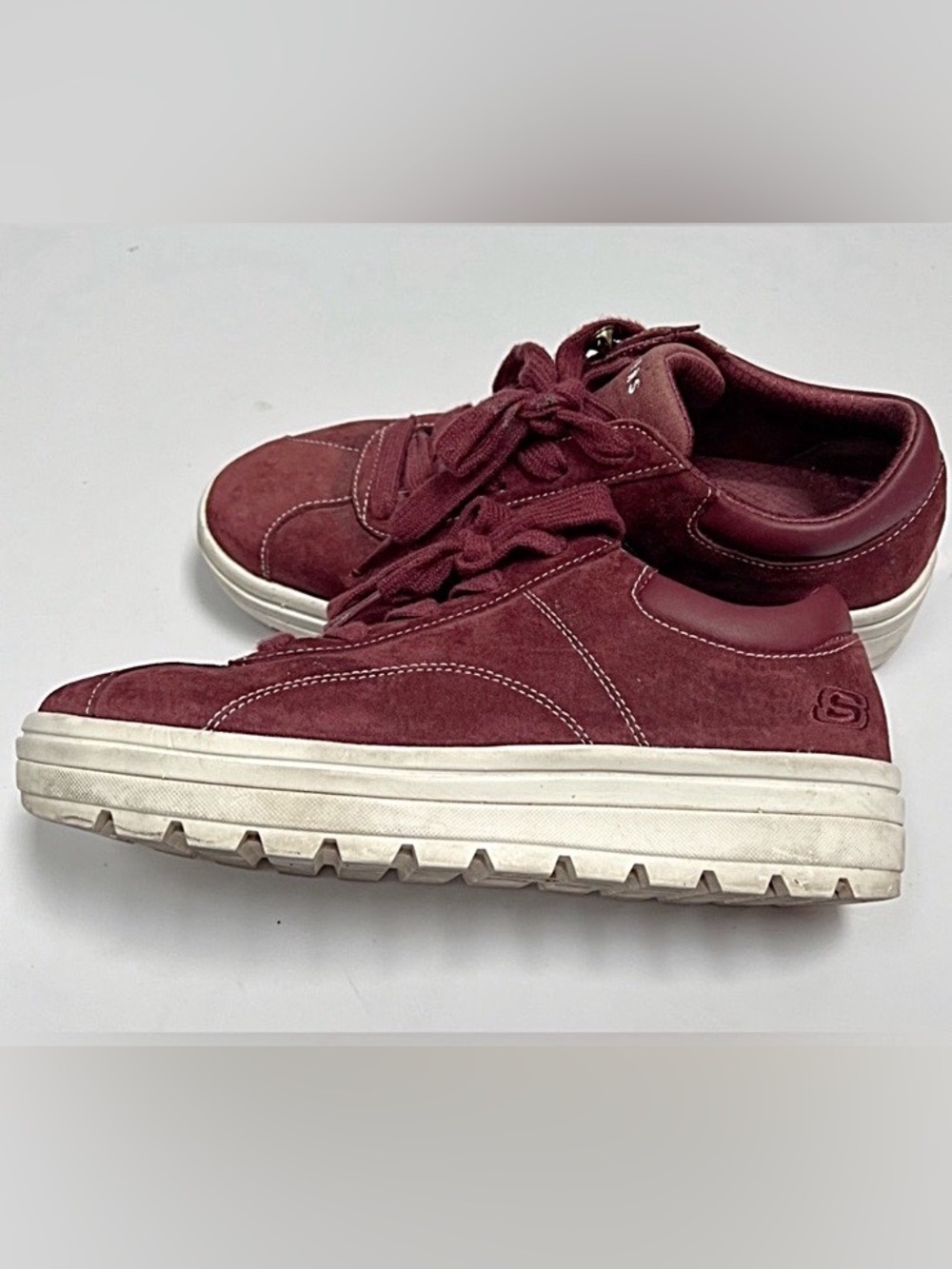 Skechers Wine Red Suede Lace-Up Sneakers